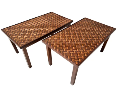 Pair of Mid-Century Modern Side Tables with Mosaic Inlaid Tops, 1960s